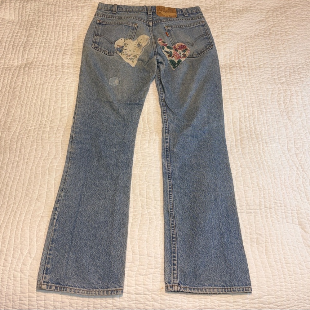 Levi's Vintage Orange Tab Blue Jeans with Floral Heart Patches - Picture 4 of 10